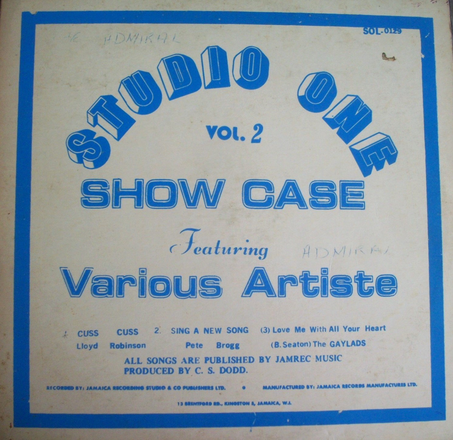 <font color="#FF0000"><b>Studio One Showcase Vol 2.  <br> </b></font><font color="#0000FF">Various Artists- LP  </font>